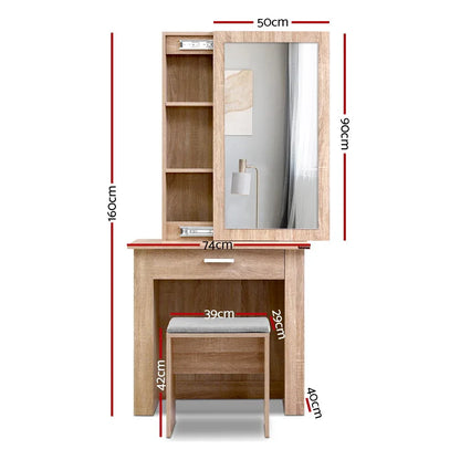 Artiss Dressing Table Stool Set Sliding Mirror Oak Demi - Mekamart Australia