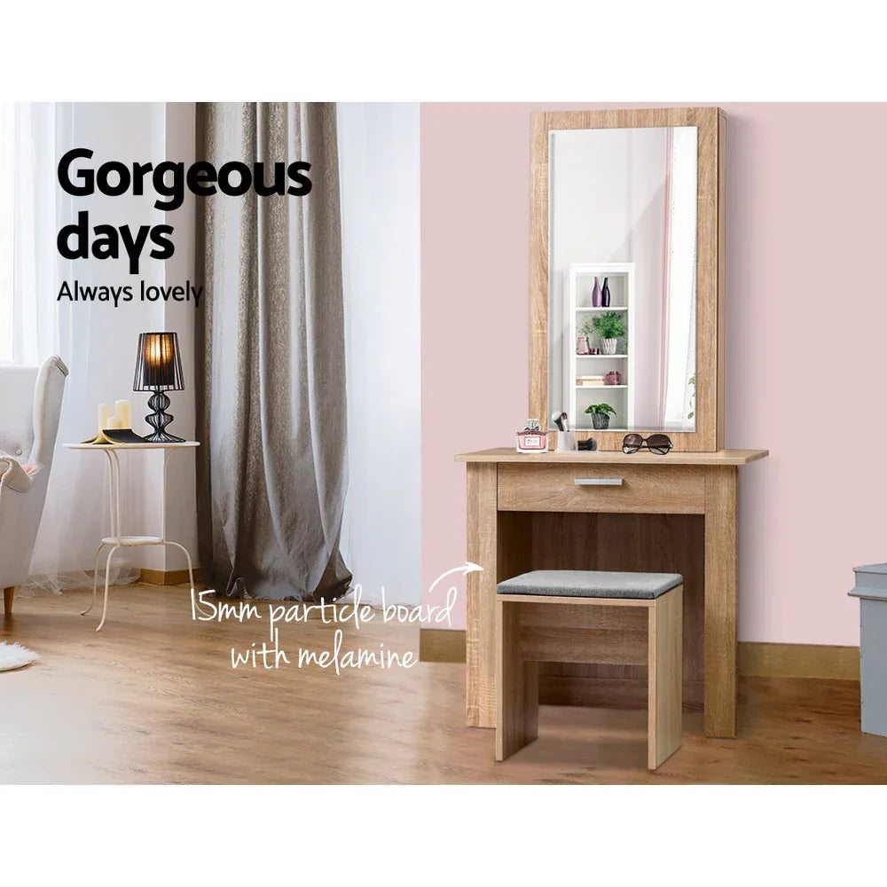Artiss Dressing Table Stool Set Sliding Mirror Oak Demi - Mekamart Australia