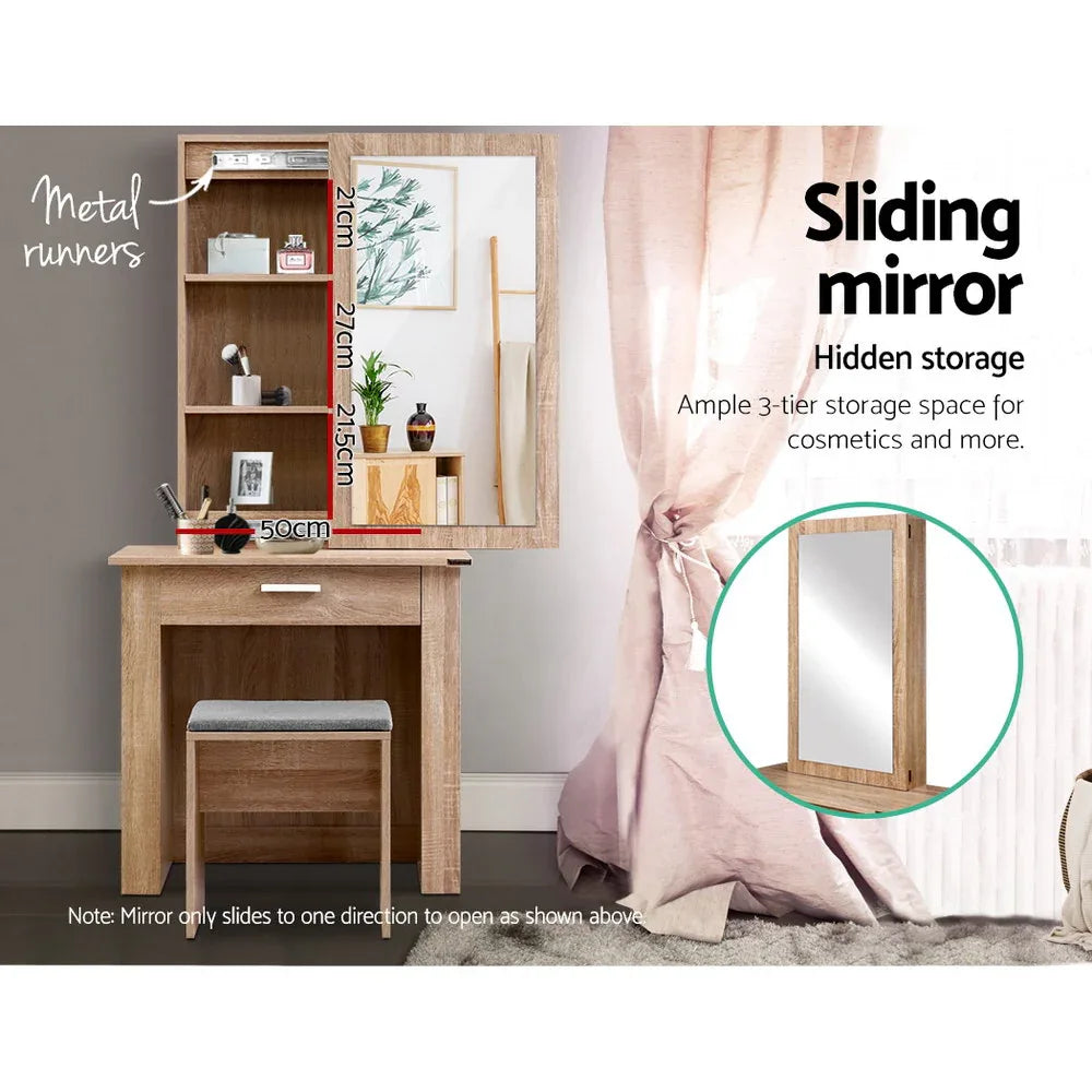 Artiss Dressing Table Stool Set Sliding Mirror Oak Demi - Mekamart Australia