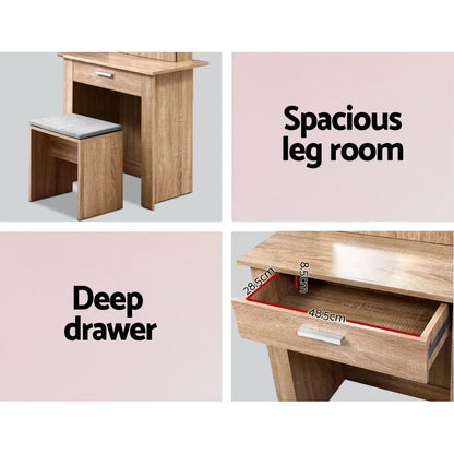 Artiss Dressing Table Stool Set Sliding Mirror Oak Demi - Mekamart Australia