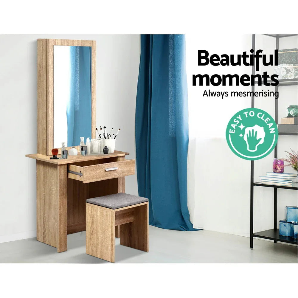 Artiss Dressing Table Stool Set Sliding Mirror Oak Demi - Mekamart Australia