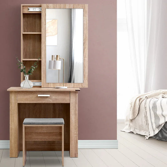 Artiss Dressing Table Stool Set Sliding Mirror Oak Demi - Mekamart Australia