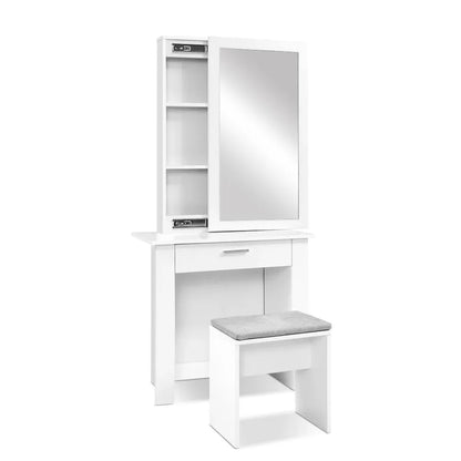 Artiss Dressing Table Stool Set Sliding Mirror White Demi - Mekamart Australia