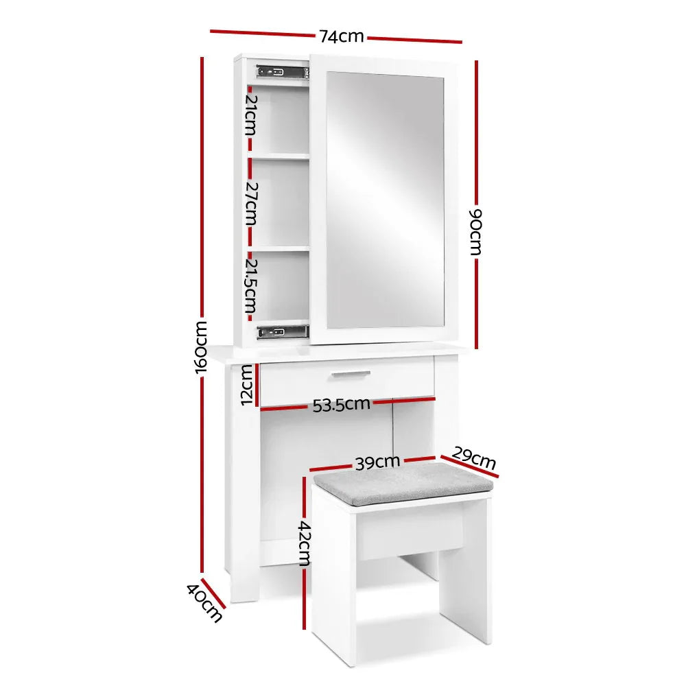Artiss Dressing Table Stool Set Sliding Mirror White Demi - Mekamart Australia