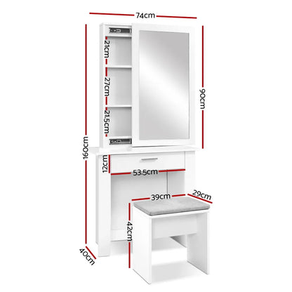 Artiss Dressing Table Stool Set Sliding Mirror White Demi - Mekamart Australia