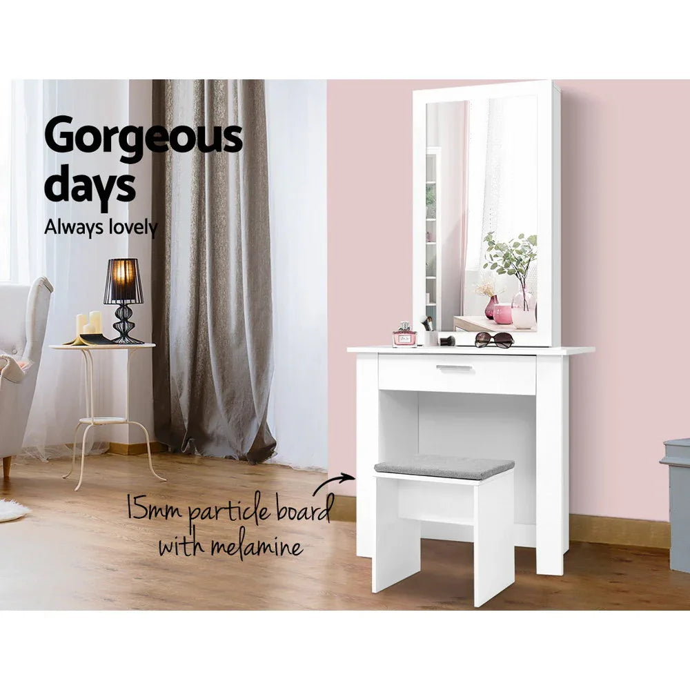 Artiss Dressing Table Stool Set Sliding Mirror White Demi - Mekamart Australia