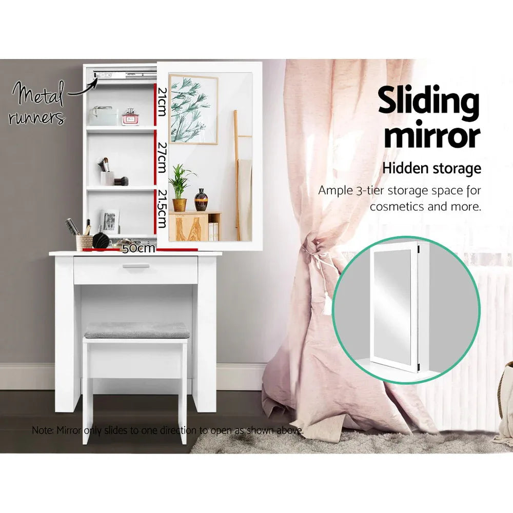 Artiss Dressing Table Stool Set Sliding Mirror White Demi - Mekamart Australia