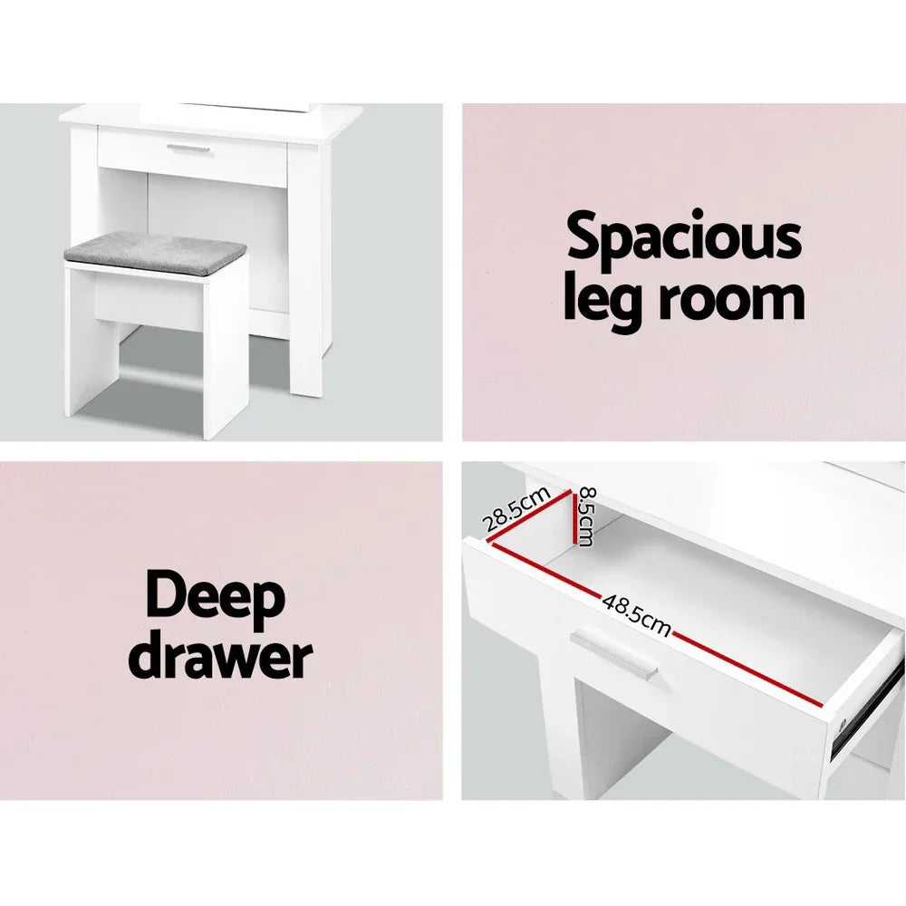 Artiss Dressing Table Stool Set Sliding Mirror White Demi - Mekamart Australia