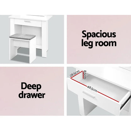 Artiss Dressing Table Stool Set Sliding Mirror White Demi - Mekamart Australia