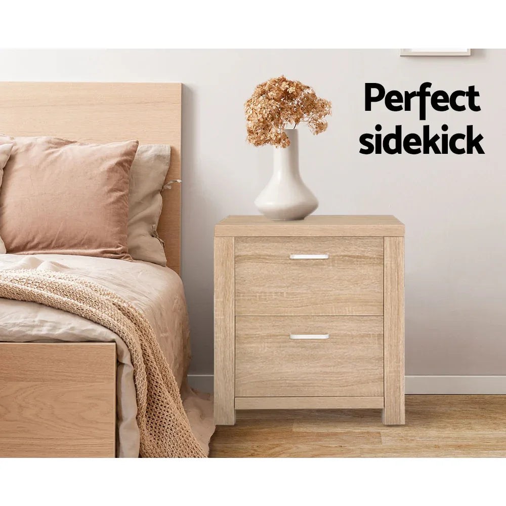 Artiss Bedside Table 2 Drawers - MAXI Pine - Mekamart Australia