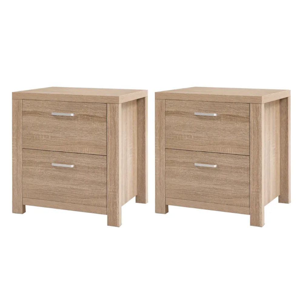 Artiss 2x Bedside Table 2 Drawers - MAXI Pine - Mekamart Australia