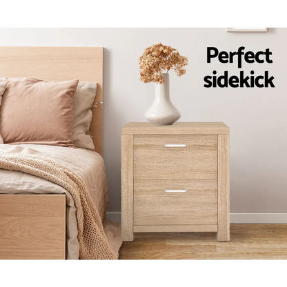 Artiss 2x Bedside Table 2 Drawers - MAXI Pine - Mekamart Australia