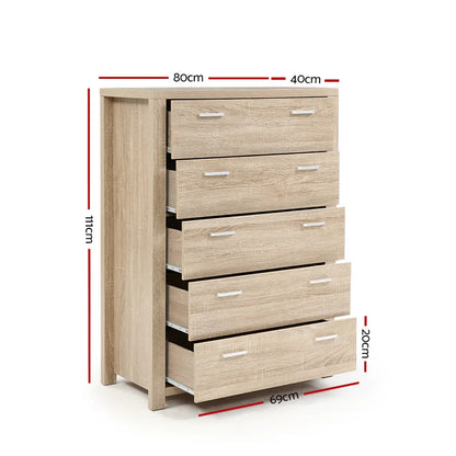Artiss 5 Chest of Drawers - MAXI Pine - Mekamart Australia