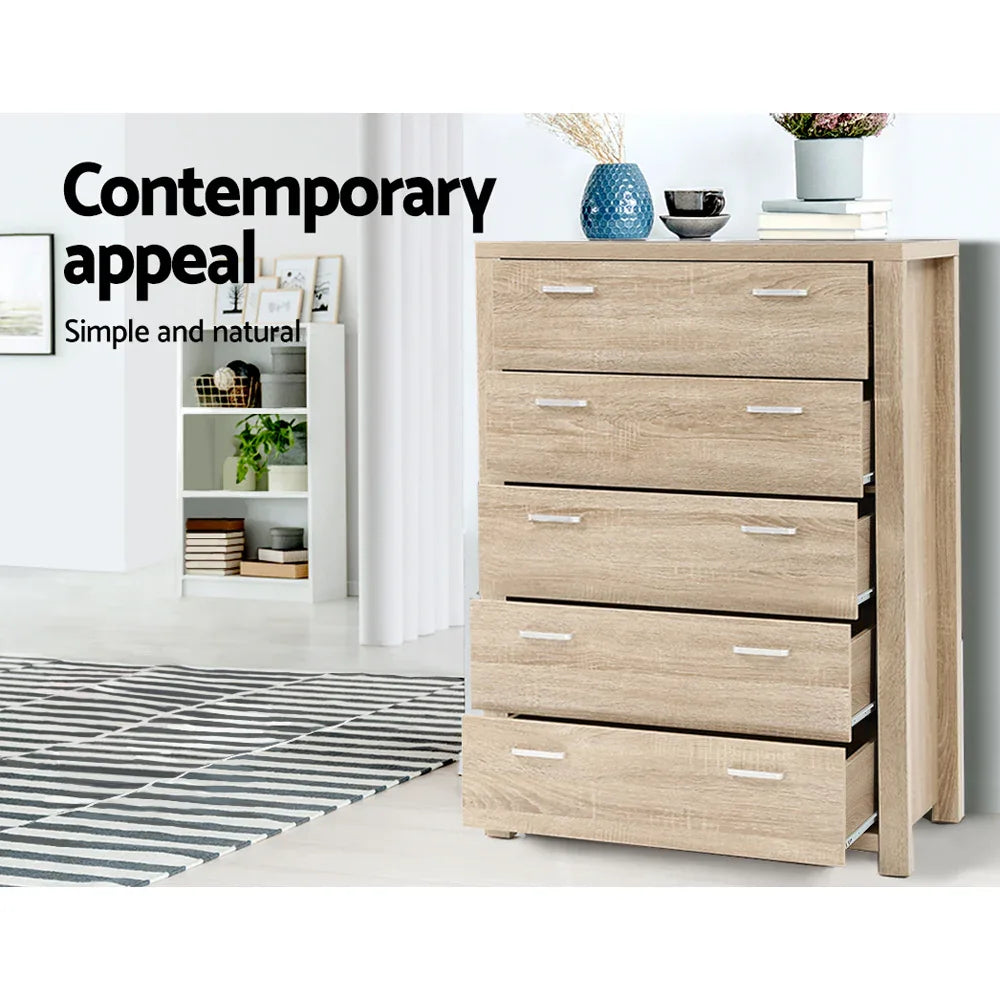 Artiss 5 Chest of Drawers - MAXI Pine - Mekamart Australia