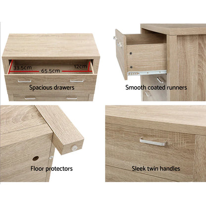 Artiss 5 Chest of Drawers - MAXI Pine - Mekamart Australia