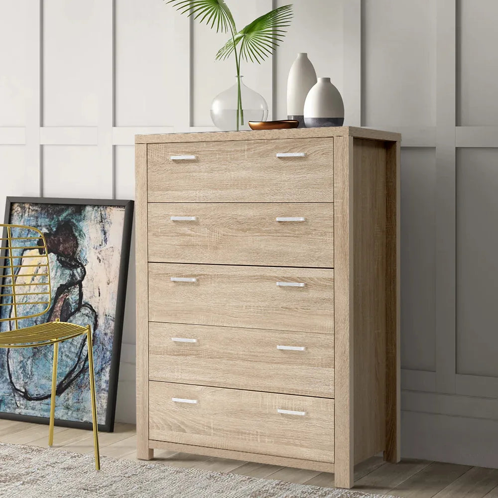 Artiss 5 Chest of Drawers - MAXI Pine - Mekamart Australia