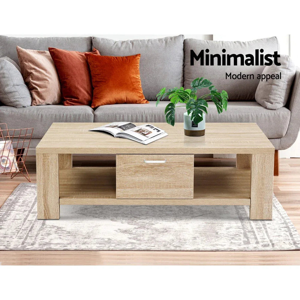 Artiss Coffee Table 1 Drawer Oak Maxi - Mekamart Australia