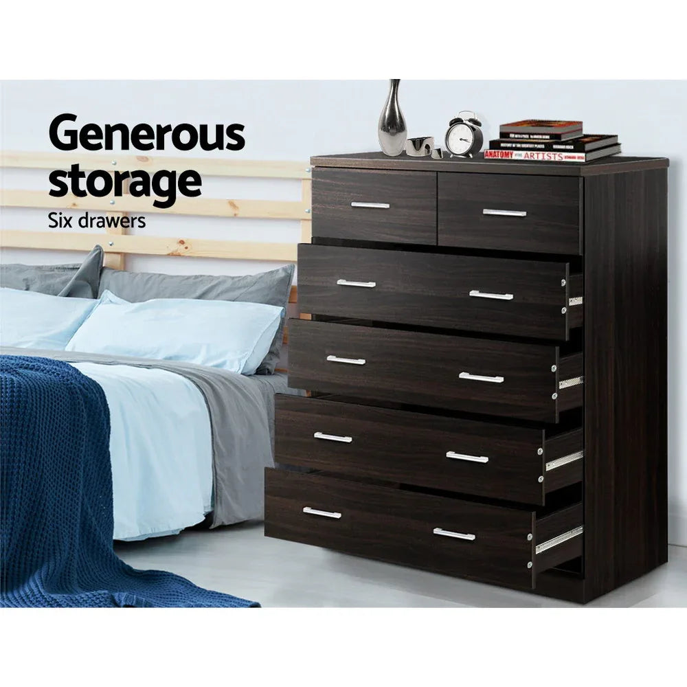 Artiss 6 Chest of Drawers - ANDES Walnut - Mekamart Australia