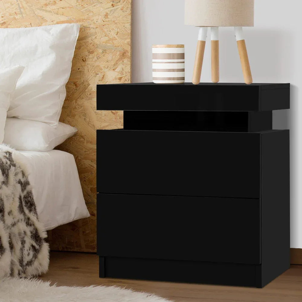 Artiss Bedside Table 2 Drawers Lift-up Storage - COLEY Black - Mekamart Australia