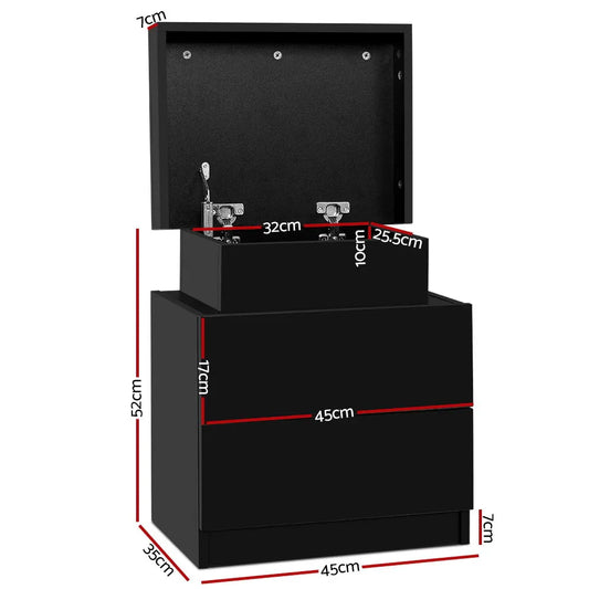 Artiss Bedside Table 2 Drawers Lift-up Storage - COLEY Black - Mekamart Australia