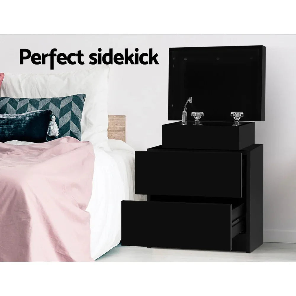 Artiss Bedside Table 2 Drawers Lift-up Storage - COLEY Black - Mekamart Australia