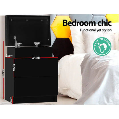 Artiss Bedside Table 2 Drawers Lift-up Storage - COLEY Black - Mekamart Australia