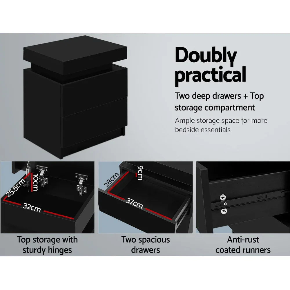 Artiss Bedside Table 2 Drawers Lift-up Storage - COLEY Black - Mekamart Australia