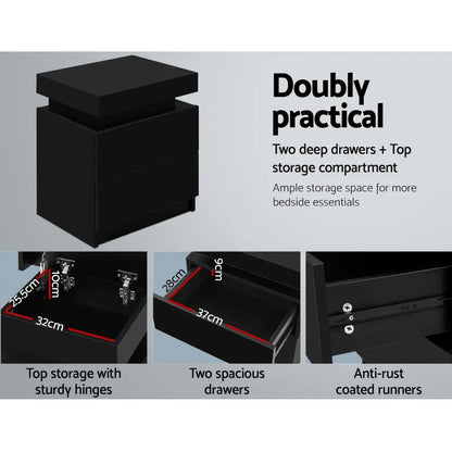 Artiss Bedside Table 2 Drawers Lift-up Storage - COLEY Black - Mekamart Australia