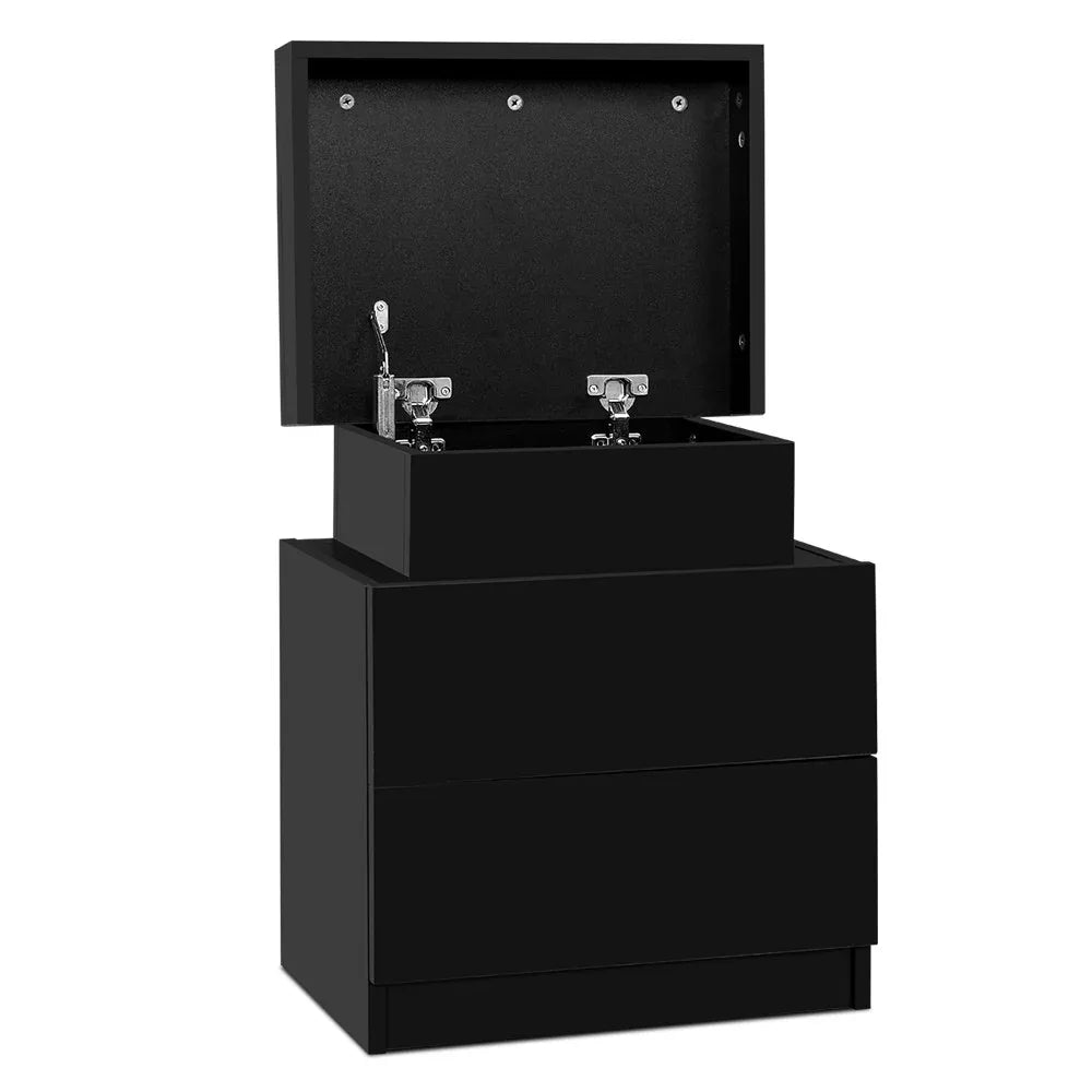 Artiss Bedside Table 2 Drawers Lift-up Storage - COLEY Black - Mekamart Australia