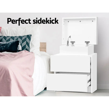 Artiss Bedside Table 2 Drawers Lift-up Storage - COLEY White - Mekamart Australia