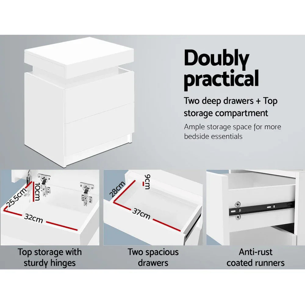 Artiss Bedside Table 2 Drawers Lift-up Storage - COLEY White - Mekamart Australia