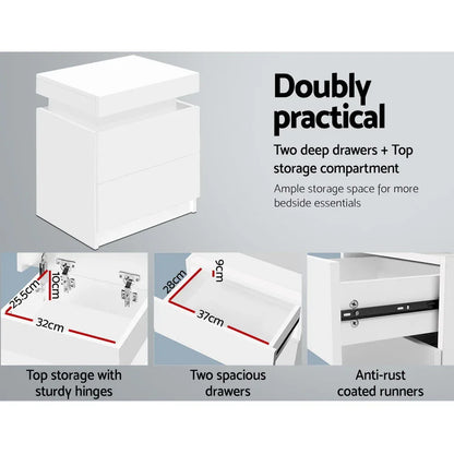 Artiss Bedside Table 2 Drawers Lift-up Storage - COLEY White - Mekamart Australia