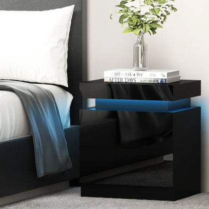 Artiss Bedside Table LED 2 Drawers Lift-up Storage - COLEY Black - Mekamart Australia