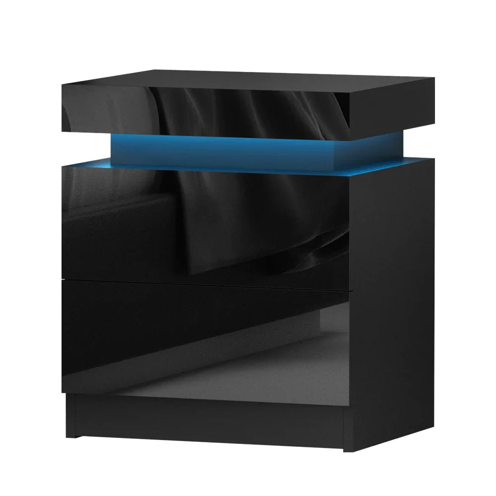 Artiss Bedside Table LED 2 Drawers Lift-up Storage - COLEY Black - Mekamart Australia