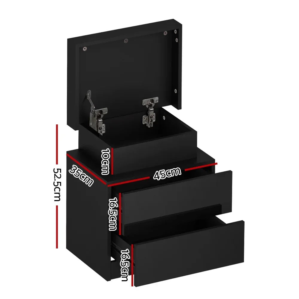 Artiss 2X Bedside Table LED 2 Drawers Lift-up Storage - COLEY Black - Mekamart Australia