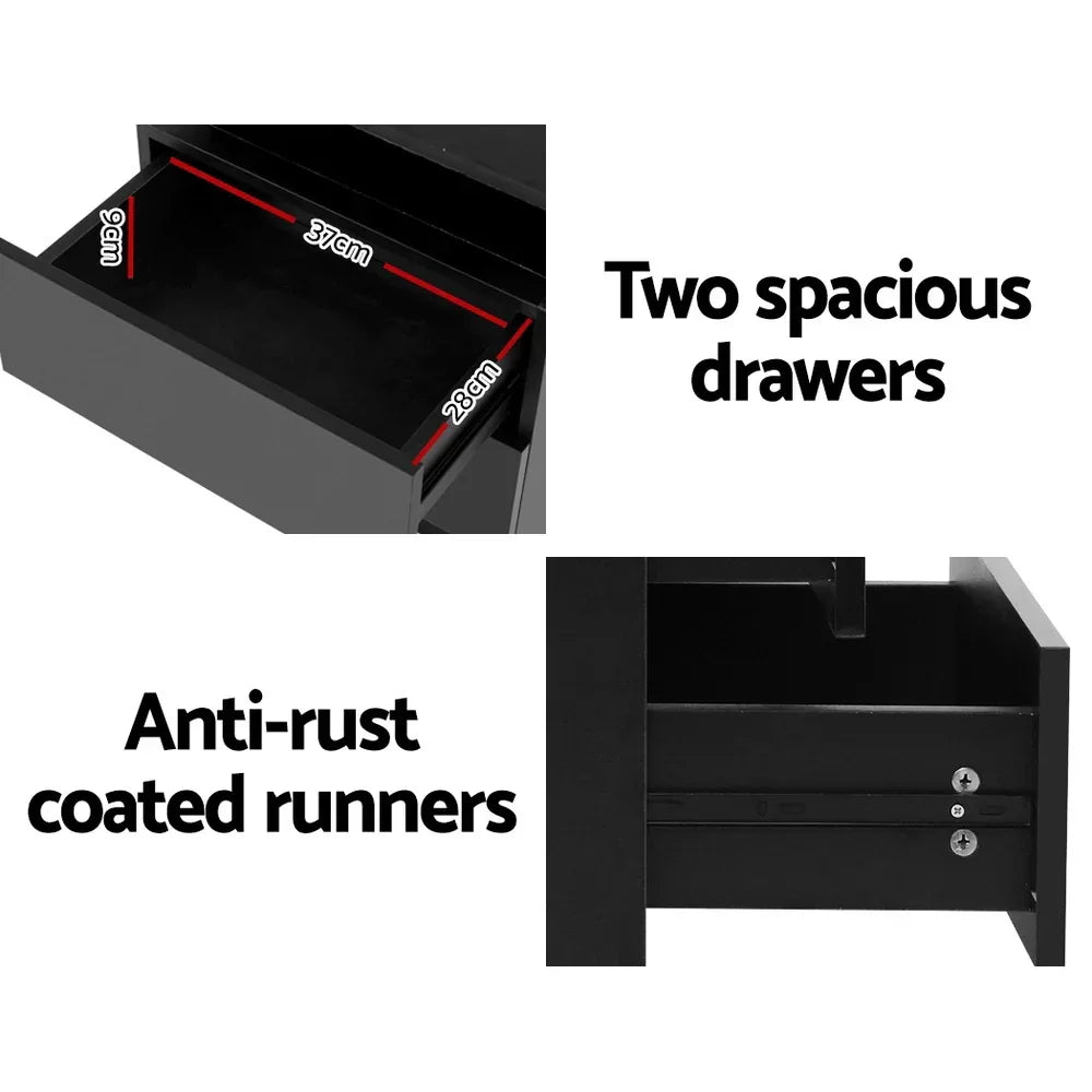Artiss 2X Bedside Table LED 2 Drawers Lift-up Storage - COLEY Black - Mekamart Australia