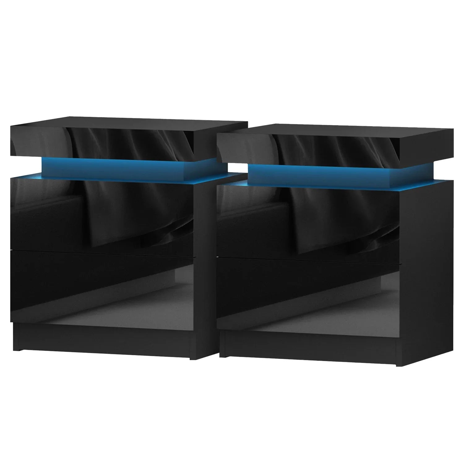 Artiss 2X Bedside Table LED 2 Drawers Lift-up Storage - COLEY Black - Mekamart Australia