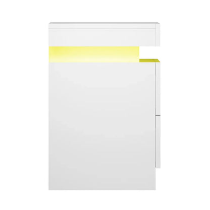 Artiss Bedside Table LED 2 Drawers Lift-up Storage - COLEY White - Mekamart Australia