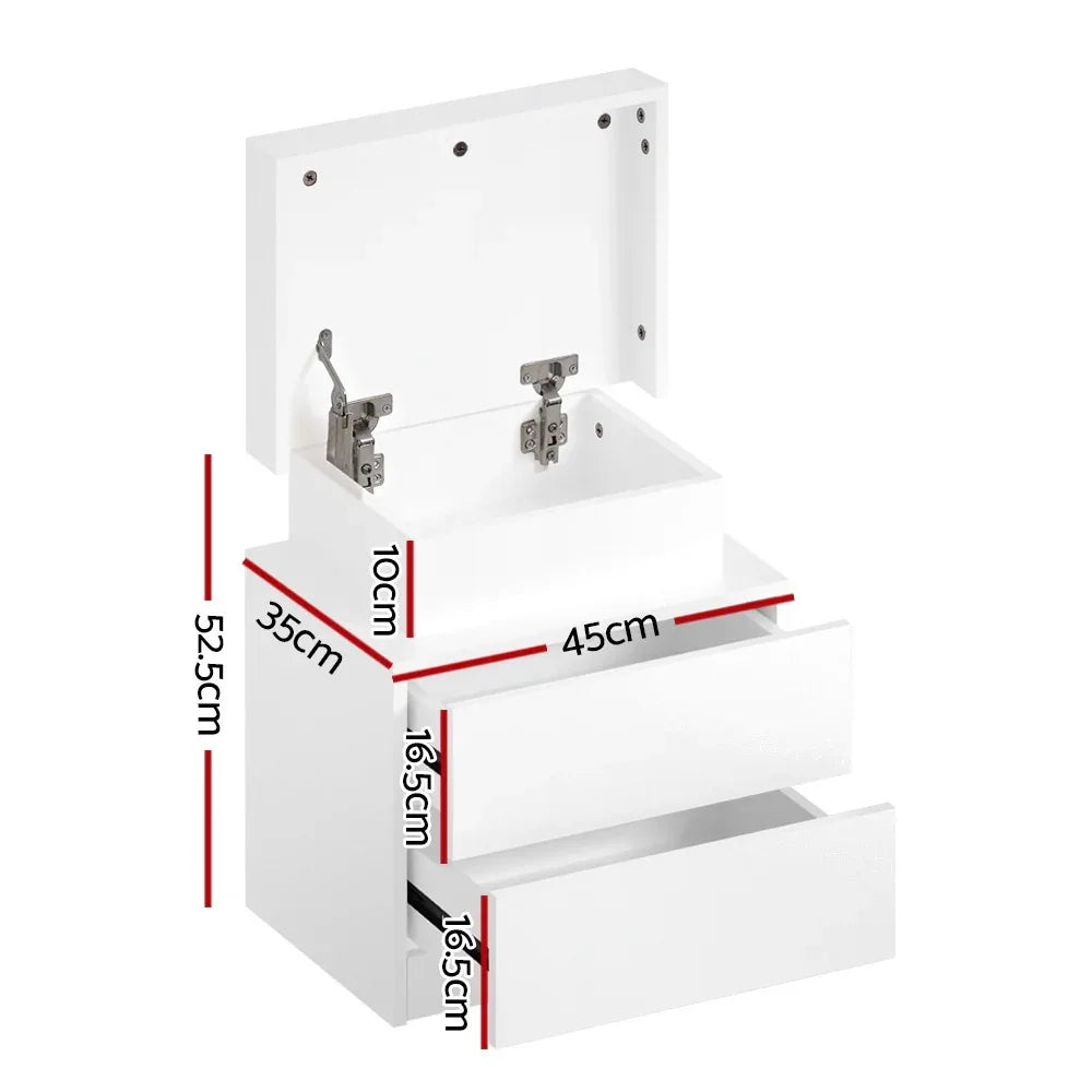 Artiss 2X Bedside Table LED 2 Drawers Lift-up Storage - COLEY White - Mekamart Australia