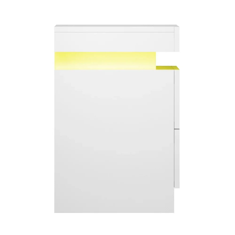 Artiss 2X Bedside Table LED 2 Drawers Lift-up Storage - COLEY White - Mekamart Australia