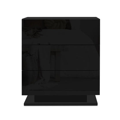Artiss Bedside Table LED 3 Drawers - MORI Black - Mekamart Australia