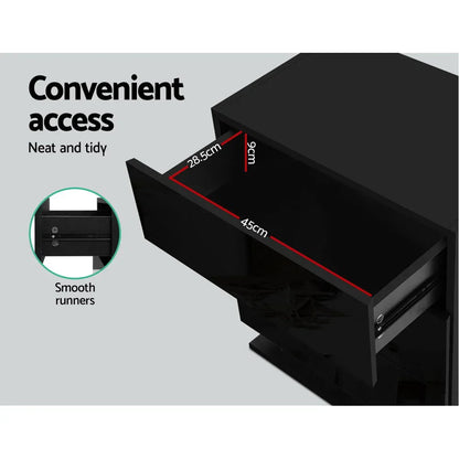 Artiss Bedside Table LED 3 Drawers - MORI Black - Mekamart Australia