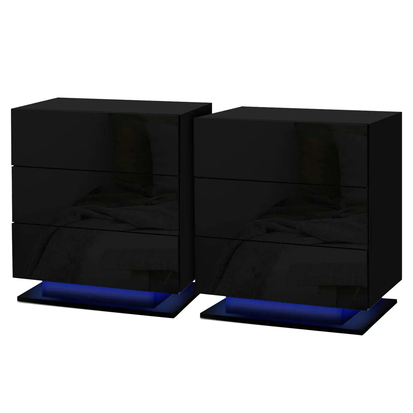 Artiss 2x Bedside Table LED 3 Drawers - MORI Black - Mekamart Australia