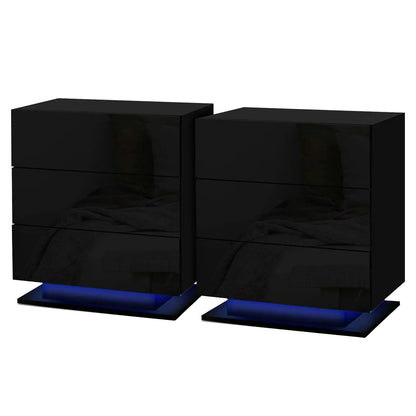Artiss 2x Bedside Table LED 3 Drawers - MORI Black - Mekamart Australia