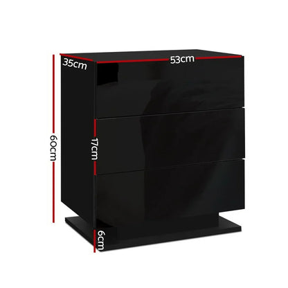Artiss 2x Bedside Table LED 3 Drawers - MORI Black - Mekamart Australia
