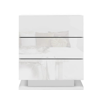 Artiss Bedside Table LED 3 Drawers - MORI White - Mekamart Australia
