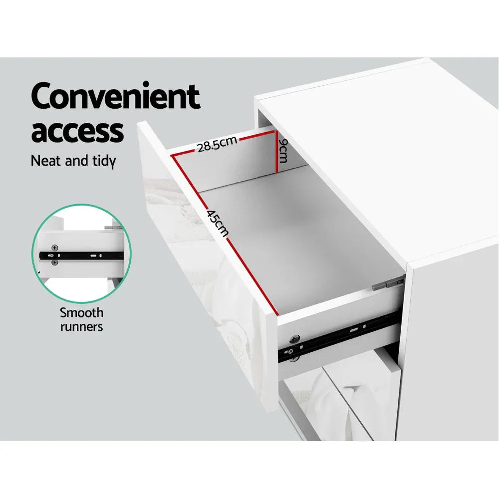 Artiss Bedside Table LED 3 Drawers - MORI White - Mekamart Australia