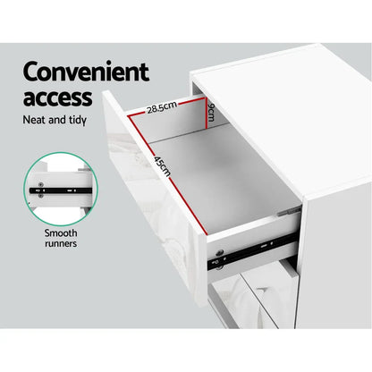 Artiss Bedside Table LED 3 Drawers - MORI White - Mekamart Australia