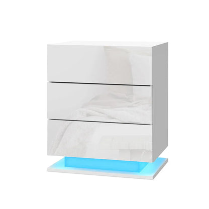 Artiss Bedside Table LED 3 Drawers - MORI White - Mekamart Australia