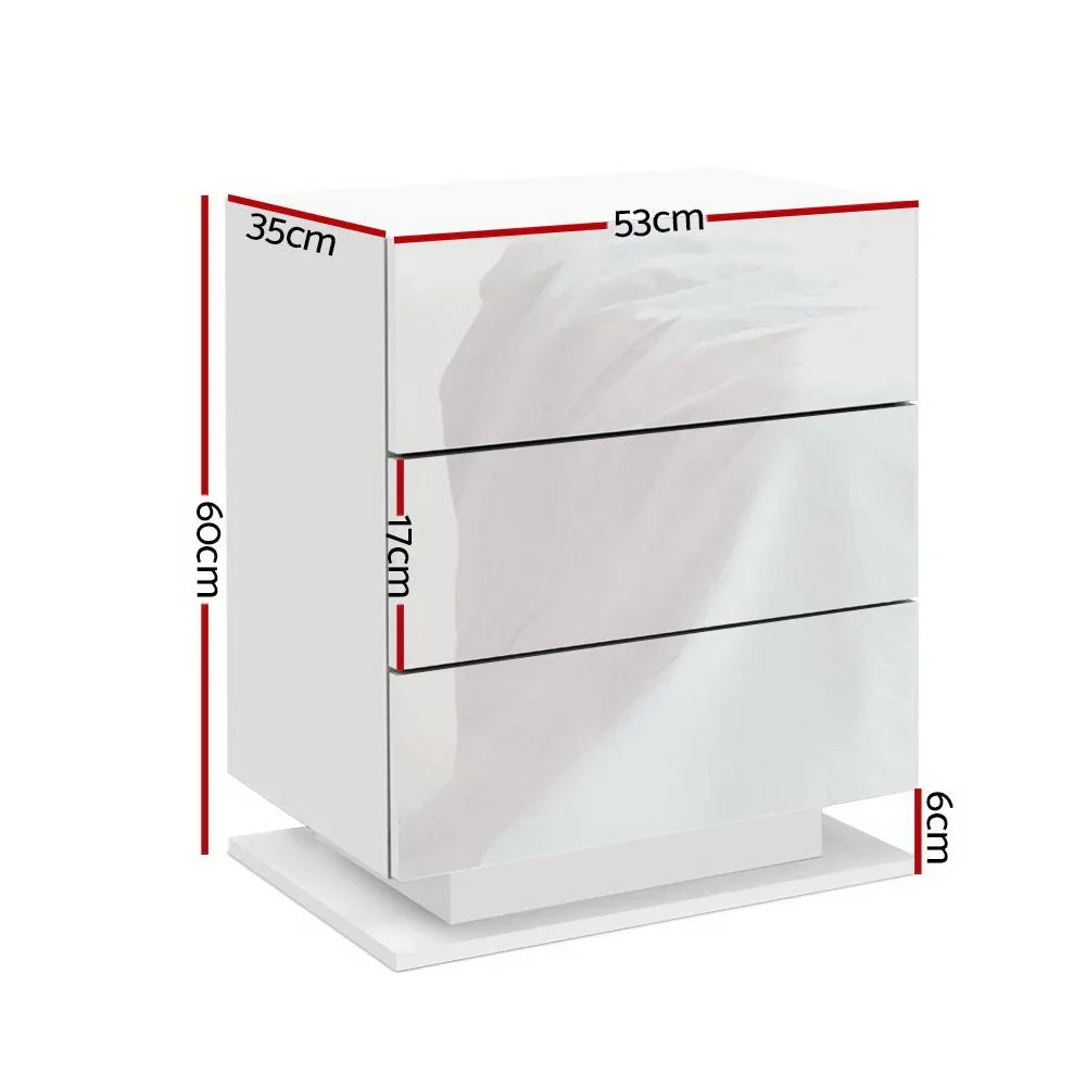 Artiss 2x Bedside Table LED 3 Drawers - MORI White - Mekamart Australia